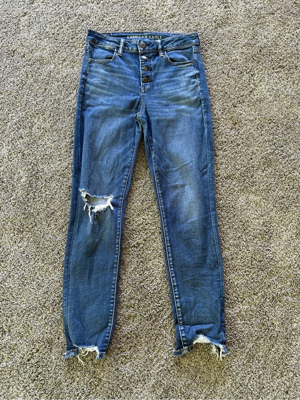 American Eagle Hi Rise Jegging Crop Distressed Button Fly Womens Size 10 Stretch